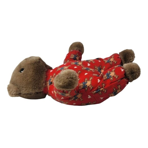Eden Teddy Bear Plush Dark Brown 8" Red Pajamas Heart & Puppy Print Vintage - Picture 4 of 9